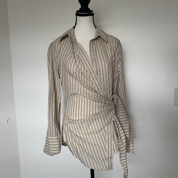 Abercrombie Striped Beige Wrap Blouse - Picture 3 of 9